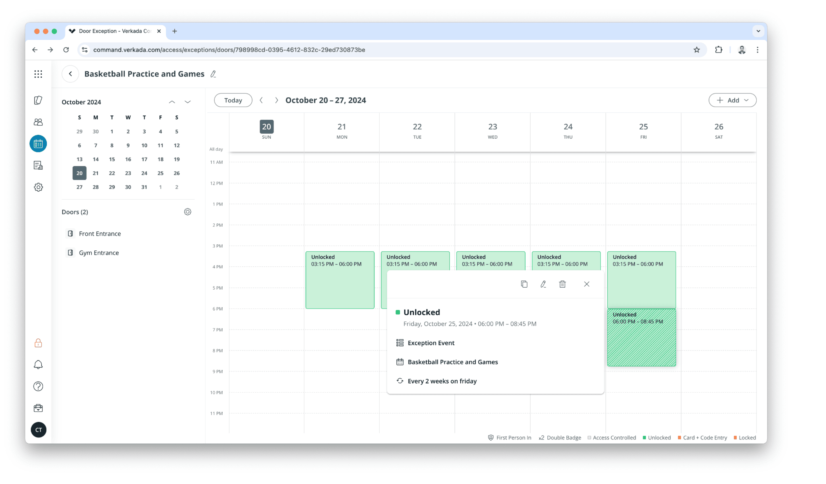 Door exceptions calendar